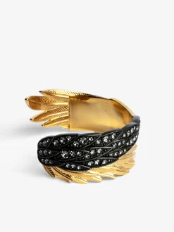 Hot Zadig & Voltaire Rock Feather Spread Your Wings Bracelet Oldgold